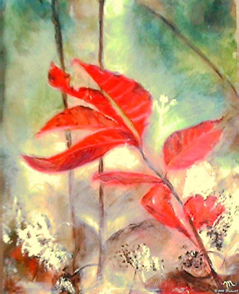 Oil on Silk - Red Leaves in Morning Light